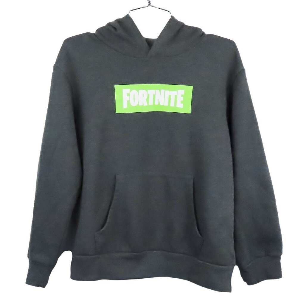 Fortnite Pullover Hoodie Youth Size 14/16 Video Game Gamer Dark Gray Lime Green